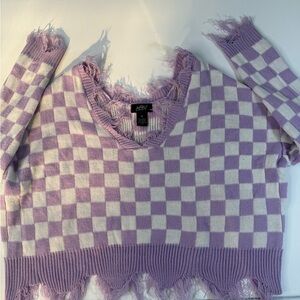 Wild Fable Lavender Checkered V-Neck Sweater